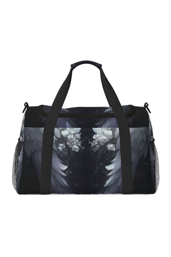 Elegant Feathered Floral Wings Print Travel Duffle Bag,Weekender Bags for Women with Shoe Compartment, Gym Duffel Bag with Wet Pocket, Hospital Bags for Labor and Delivery