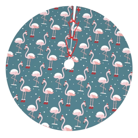 Picia Elegant Flamingo Print Christmas Tree Skirt , Christmas Tree Skirt Ornaments for Merry Christmas Holiday Party Decorations Indoor Outdoor-48"