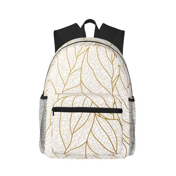 Picia Elegant Gold Leaf Pattern Large Capacity Backpack Classic Style Backpack Casual Backpack Water-Resistant School Work Travel Outdoor Backpack