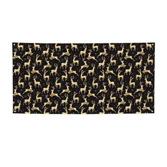 Picia Elegant Gold Moose Pattern Party Banner, Festive Decoration, Holiday Banner, Celebration Decor, Event Banner, Reusable Party Banner-Small