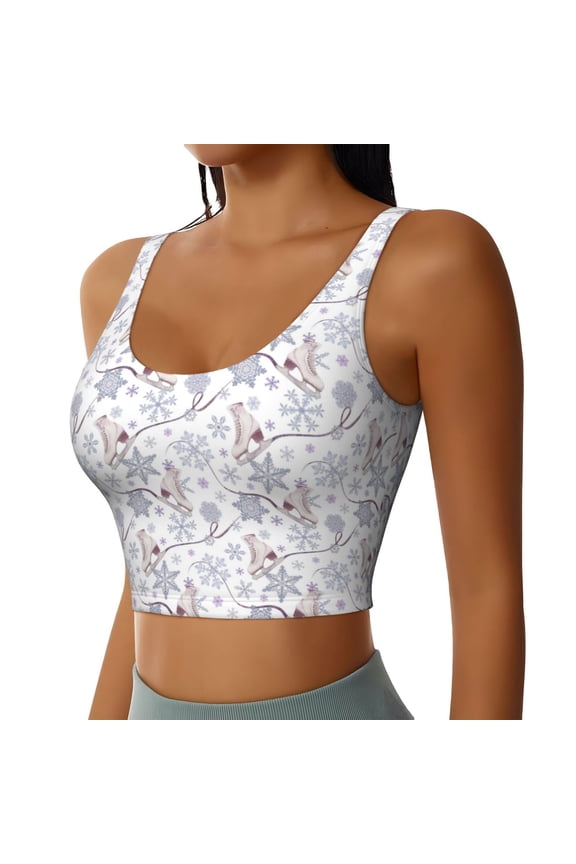 Elegant ice skates snowflakes Sports Bra for Women,Padded Strappy Sports Bras Medium Support Yoga Bra with Removable Cups,Running Yoga Bra-Medium
