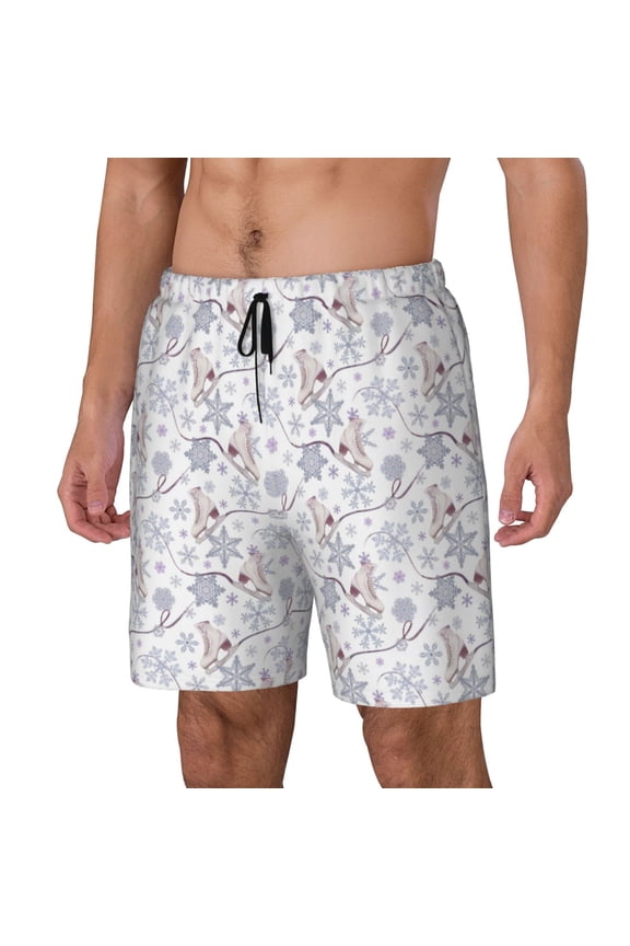 Elegant ice skates snowflakes pattern Mens Swim Trunks with Compression Liner Stretch Beach Shorts Quick Dry with Zipper Pockets No-Chafing Board Shorts-
