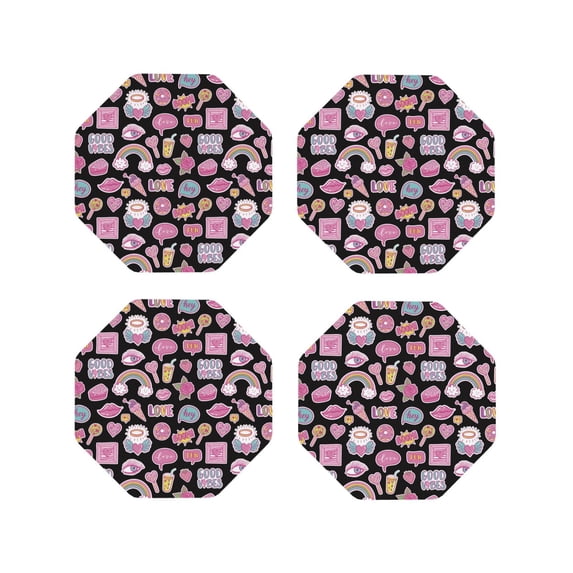 Picia Elements Printed Leather Coasters for Drinks, 4" Drink Coasters Set of 4 for Tabletop Protection, Handmade Luxurious Home Décor and Housewarming Gift -Octagon