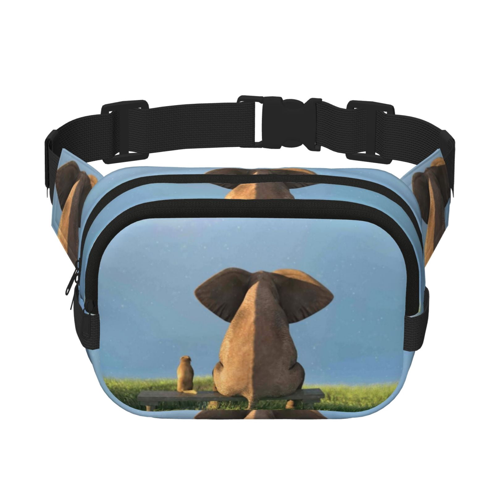 Picia Elephant Dog Print Square Double-Layer Waist Bag Mini Adjustable Waist Belt Bag Exercise Running Travel Hiking