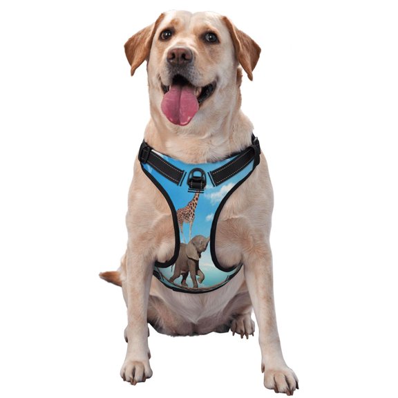 Picia Elephant Giraffe No-Pull Dog Harness Reflective Front Clip Vest with Handle,Step-in Air Dog Harness,Adjustable 2 Metal Rings 4 Buckles,Easy to Put on & Take Off Large