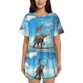 thumbnail image 1 of Picia Elephant Giraffe Pajamas Sets for Women Soft Short-Sleeved Pjs with Lounge Shorts Two Piece Sleepwear-XX-Large, 1 of 9
