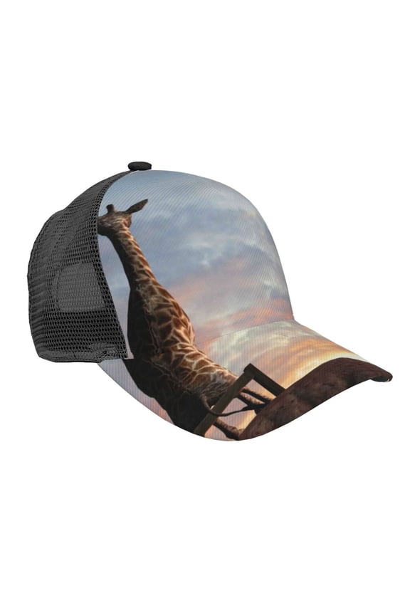 Elephant Giraffe Pattern Trucker Hat,Baseball Cap,Sun Protection Cap,Stylish Headwear,Leisure Cap,Outdoor Sports Cap