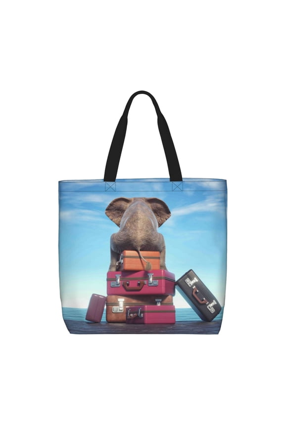 Elephant Sits for Tote Bag for Women with Zipper, Gym Tote with Compartments, Laptop Work Tote Nurse Dance Yoga Bag for Sport, Travel
