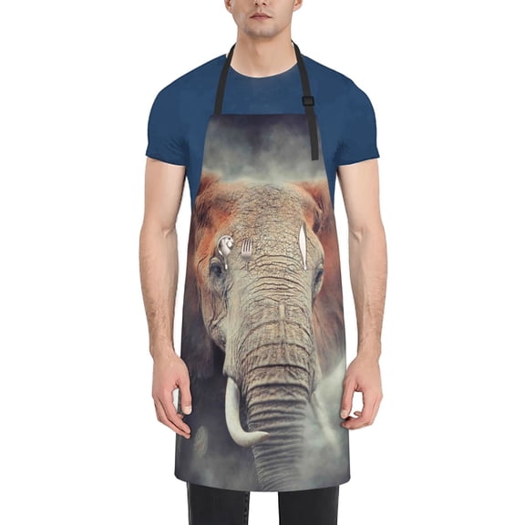 Picia Elephant in Smoke Waterproof Apron for Unisex Adult - Adjustable Bib Apron with Pockets, Ideal for Cooking, Gardening, Painting, and Household Chores