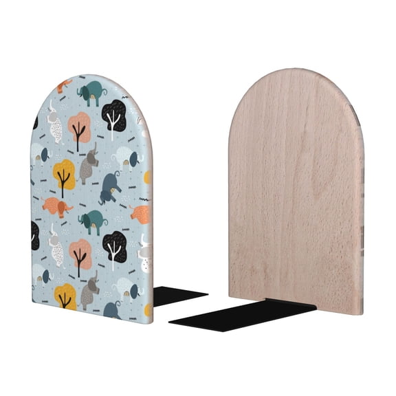 Picia Elephant Tree Pattern Wood Bookends for Shelves,Non-slip Bookends, Heavy Duty Wooden Bookend Support,1 Pair