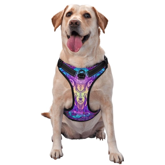 Picia Elephant in Tribal Style No-Pull Dog Harness Reflective Front Clip Vest with Handle,Step-in Air Dog Harness,Adjustable 2 Metal Rings 4 Buckles,Easy to Put on & Take Off Large