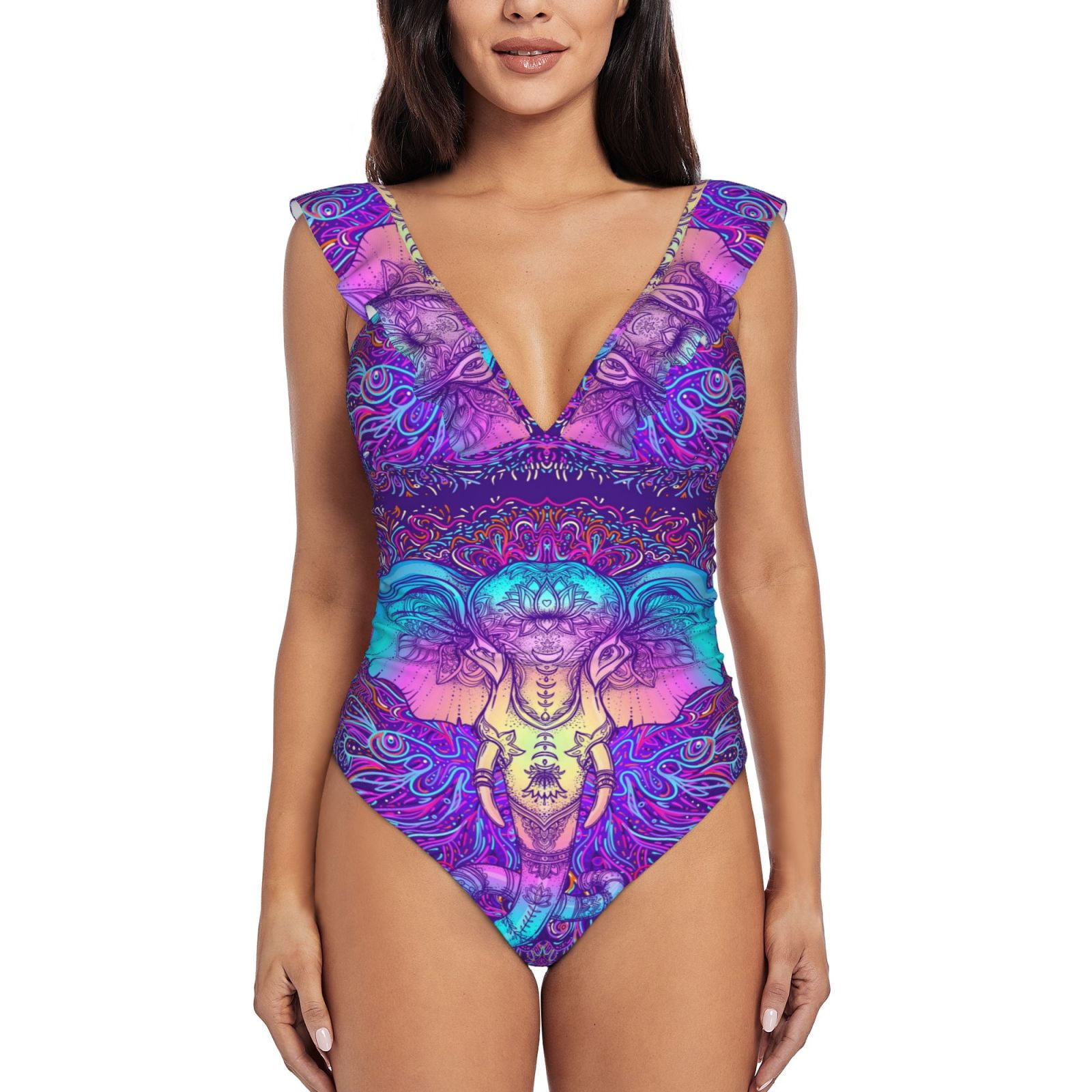 Sexy One Piece Swimsuit For Women Picia Blue Squares Blooming