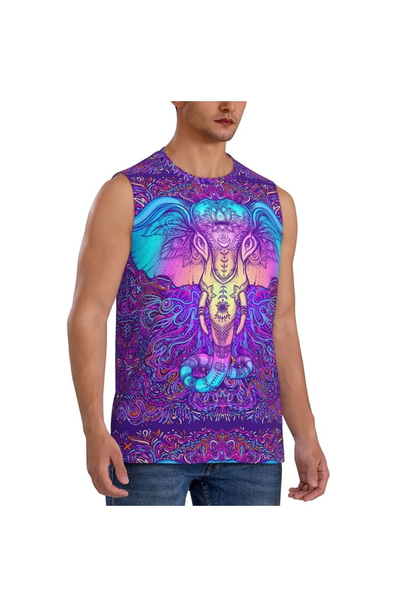 Elephant in Tribal Style mens Cotton Tank Undershirts , Moisture-wicking Ribbed Tanks, Lightweight Cotton Tank Undershirts-Small