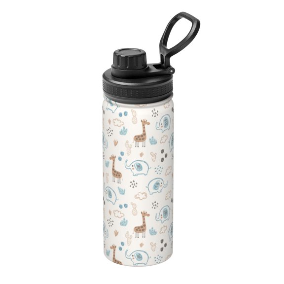 Picia Elephants And Giraffes Pattern Water Bottle 18 oz Stainless Steel Insulated Bottles With Handle Leak Proof Gym Sport Water Jug BPA-free insulated kettle For Men Women Adults
