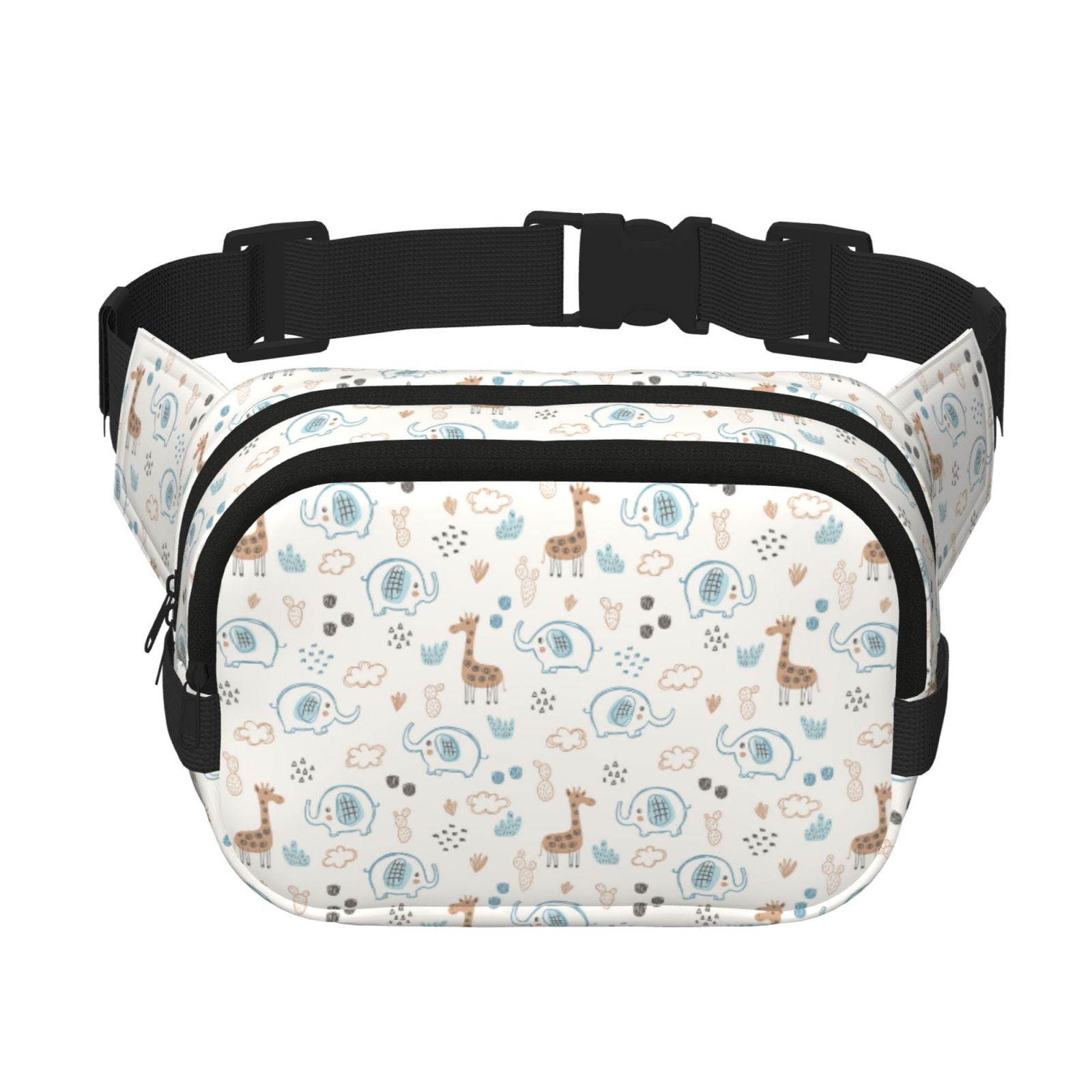 Picia Elephants And Giraffes Print Square Double-Layer Waist Bag Mini Adjustable Waist Belt Bag Exercise Running Travel Hiking