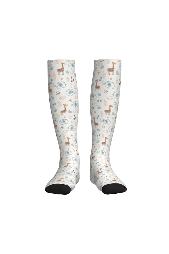 Elephants And Giraffes Printed Sports Compression Socks - 15-20mmHg Graduated Compression, High-Performance Soft and Breathable Socks for Men and Women