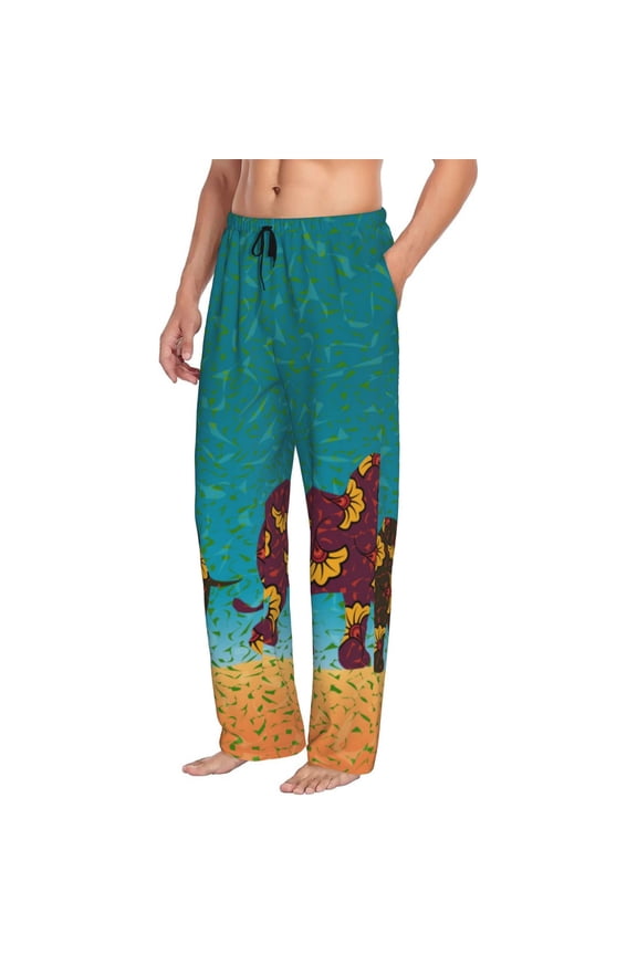 Elephants Mens Soft Woven Cotton Elastic Waistband Sleep Pajama Pant Lounge Sleep Pant With Pockets And Drawstring-Medium