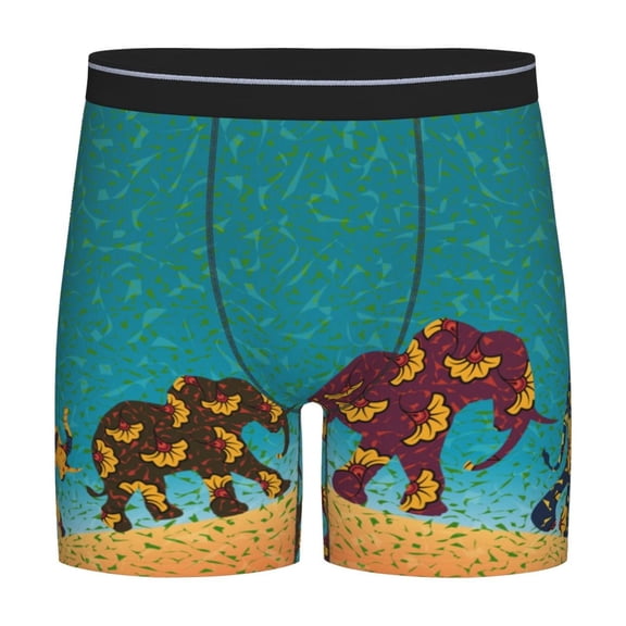 Picia Elephants Pattern Men's Athletic Long Leg Briefs , Performance Stretch Underwear，Moisture-Wicking
