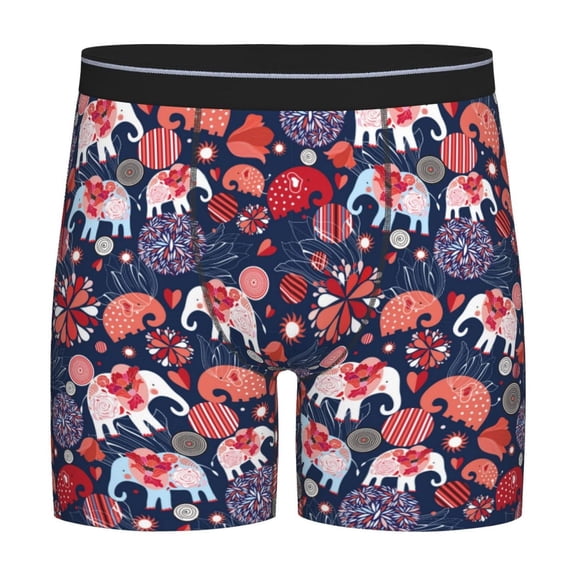 Picia Elephants Pattern Men's Athletic Long Leg Briefs , Performance Stretch Underwear，Moisture-Wicking