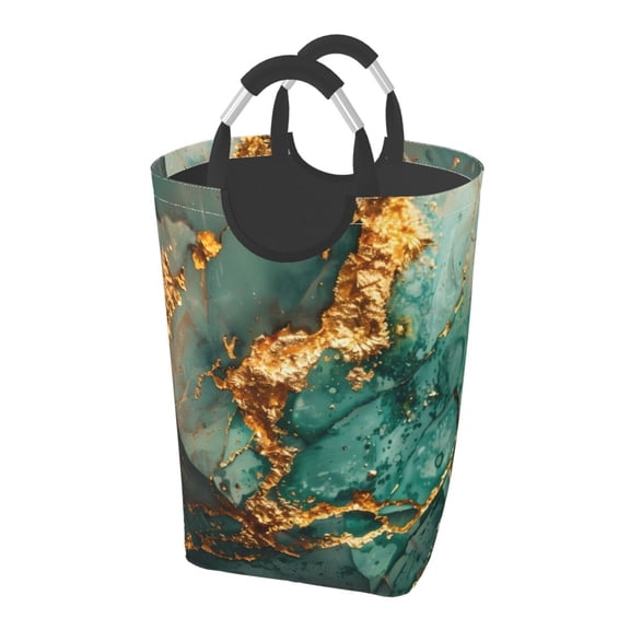 Picia Emerald Color Gold Marble Laundry Basket With Handles Laundry Hamper Toys Storage Organizer Foldable Bucket Washing Bin Dirty Clothes Bag For Home Bathroom Bedroom Dorm