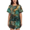 thumbnail image 1 of Picia Emerald Color Gold Marble Pajamas Sets for Women Soft Short-Sleeved Pjs with Lounge Shorts Two Piece Sleepwear-3X-Large, 1 of 9