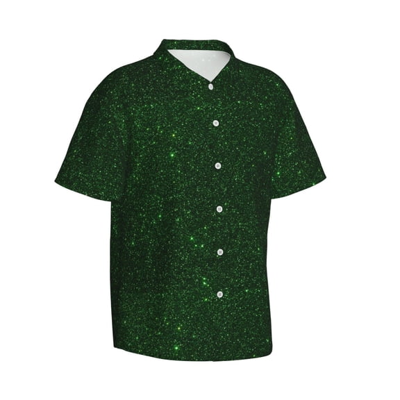 Picia Emerald Green Sparkling Gentle Cotton Regular Fit Short Sleeve Casual Hawaiian Shirt for Men-Large