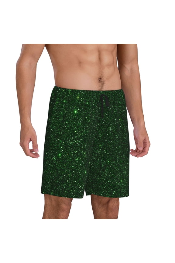 Emerald Green Sparkling Pajama Shorts for Men, Men's Pajama Bottoms, Sleepwear,Short Pajama Pants-4X-Large