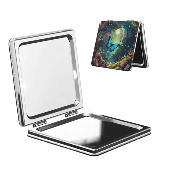 Picia Enchanted Forest Butterfly A for Compact Vanity Mirror , Travel Makeup Mirror , Portable Magnifying Cosmetic Mirror for Daily, Work, Business-Square