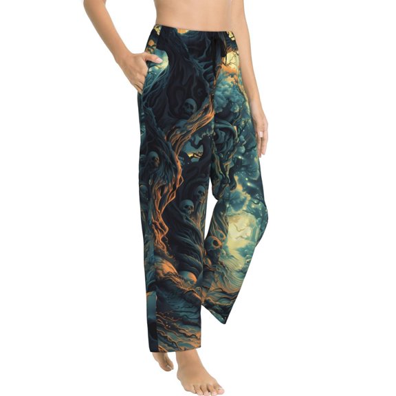 Picia Enchanted Forest Skull Path Womens Soft Woven Cotton Elastic Waistband Sleep Pajama Pant Lounge Sleep Pant With Pockets And Drawstring-Small