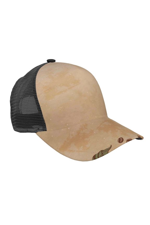 Engraved Coffee On Kraft Paper Pattern Trucker Hat,Baseball Cap,Sun Protection Cap,Stylish Headwear,Leisure Cap,Outdoor Sports Cap