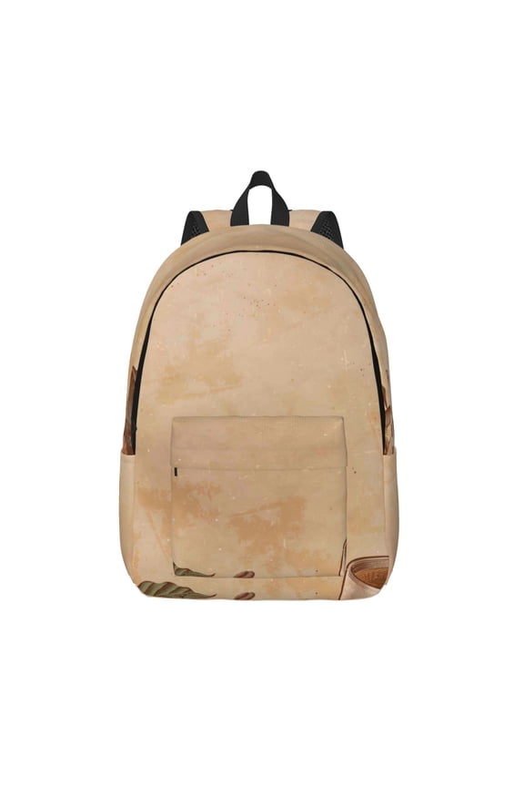 Engraved Coffee On Kraft Paper Printed Canvas Daypack - Stylish and Durable Vintage Compact Backpack - Class, Work, Travel, or Laptop Bookbag,Organized Compartments-Small