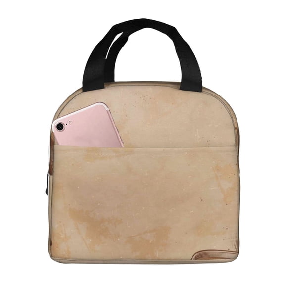 Picia Engraved Coffee On Kraft Paper Printed Lunch box Lunch bag for Men Women Large Capacity Lunchbox Reusable Lunch Bags Insulated Lunch Bag Lunch Box Cooler