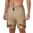 thumbnail image 1 of Picia Engraved Coffee On Kraft Paper pattern Mens Swim Trunks with Compression Liner Stretch Beach Shorts Quick Dry with Zipper Pockets No-Chafing Board Shorts-Small, 1 of 9