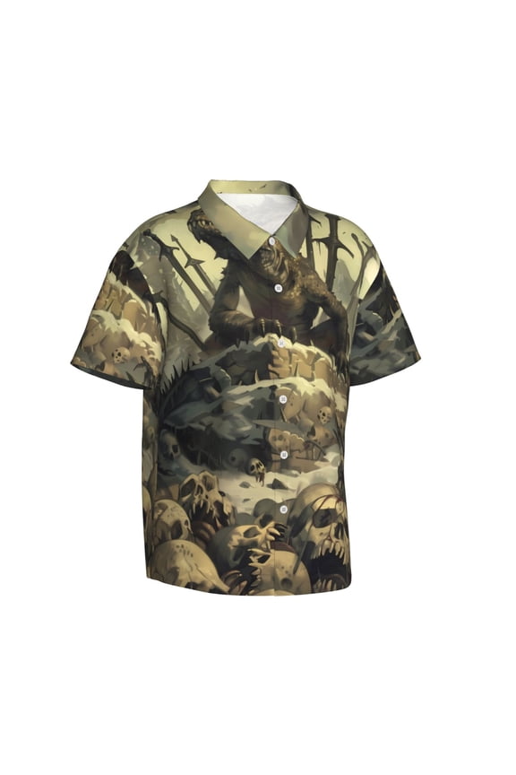 Epic Dragon Skull Scene Gentle Cotton Regular Fit Short Sleeve Casual Hawaiian Shirt for Men-3X-Large