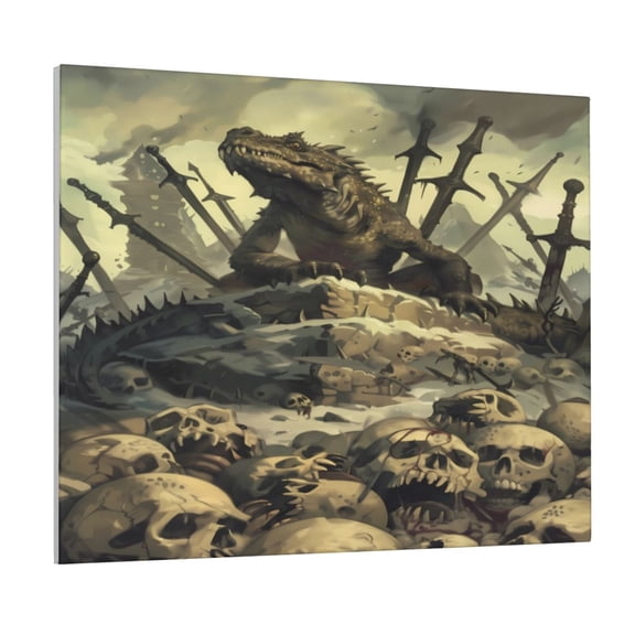 Picia Epic Dragon Skull Scene Pattern Decorative Picture – Unique Wall Art, Modern Canvas Print for Trendy Interiors (Horizontal)
