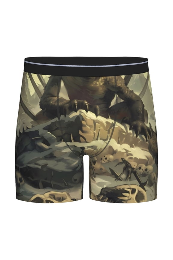 Epic Dragon Skull Scene Pattern Men's Athletic Long Leg Briefs , Performance Stretch Underwear,Moisture-Wicking