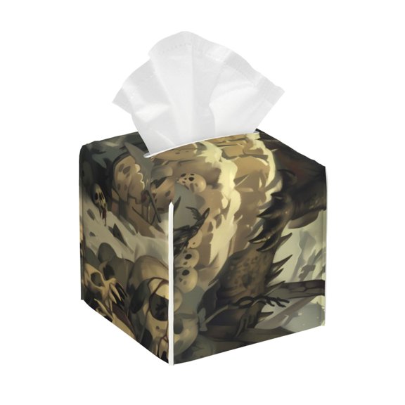 Picia Epic Dragon Skull Scene Pattern Tissue Box Cover,PVC Leather Square Holder,Tissue Box Holder with Magnetic Bottom,Facial Paper Organizer Dispenser-5.2"X5.2"X5.2"