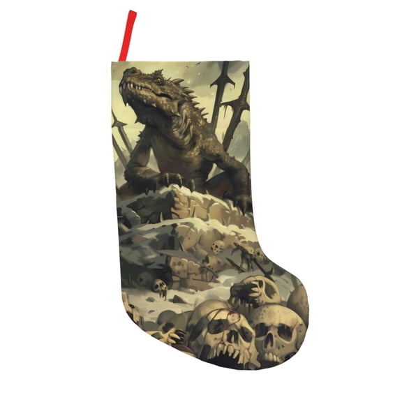 Picia Epic Dragon Skull Scene for 18in Christmas Stockings, Xmas Stocking for Kids, Holiday and Family Stocking for Fireplace or Party Decoration