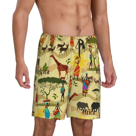 Picia Ethnic African Pajama Shorts for Men, Men's Pajama Bottoms, Sleepwear,Short Pajama Pants-Large