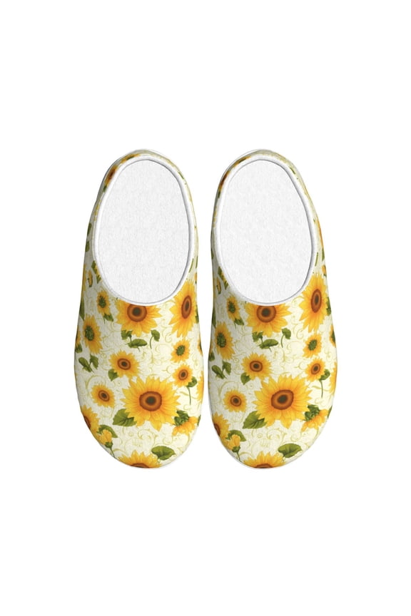 European-style Pattern Sunflower for Women's Lamb-hug Comfy Fleece House Slippers Memory Foam, Slip-on House Shoes Indoor Outdoor-35/36