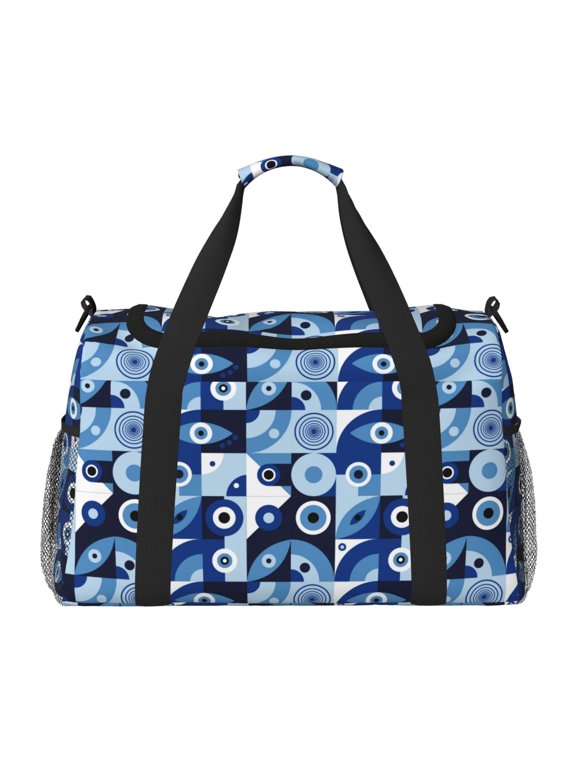 Evil Eye Print Travel Duffle Bag,Weekender Bags for Women with Shoe Compartment, Gym Duffel Bag with Wet Pocket, Hospital Bags for Labor and Delivery