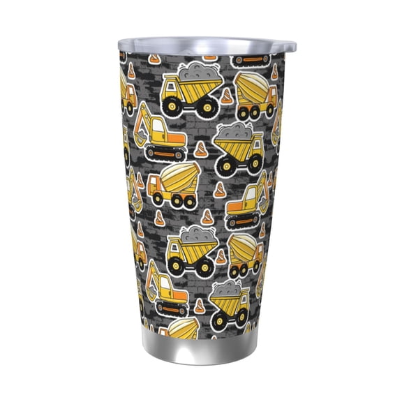 Picia Excavator At Work Pattern 20 oz Tumbler Stainless Steel Vacuum Insulated Coffee Ice Cup Double Wall Travel Flask Dual Lid Water Bottle, Eco-friendly Car Cup-Without Straw