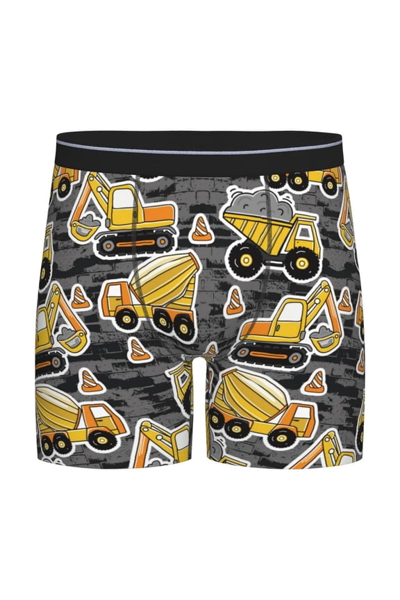 Excavator At Work Pattern Men's Athletic Long Leg Briefs , Performance Stretch Underwear,Moisture-Wicking