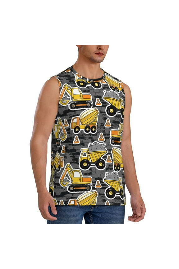 Excavator At Work mens Cotton Tank Undershirts , Moisture-wicking Ribbed Tanks, Lightweight Cotton Tank Undershirts-Large