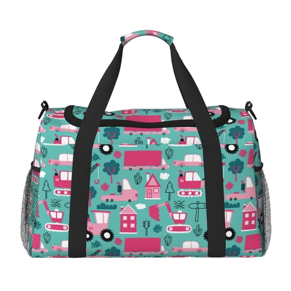 Picia Excavator Print Travel Duffle Bag,Weekender Bags for Women with Shoe Compartment, Gym Duffel Bag with Wet Pocket, Hospital Bags for Labor and Delivery