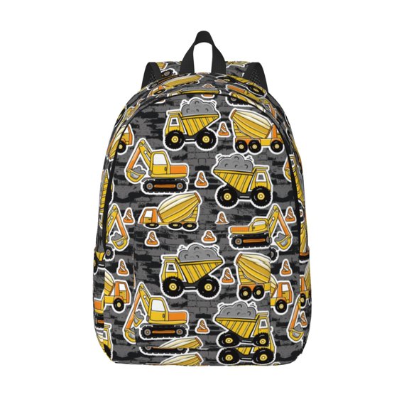 Picia Excavator At Work Printed Canvas Daypack - Stylish and Durable Vintage Compact Backpack - Class, Work, Travel, or Laptop Bookbag,Organized Compartments-Small