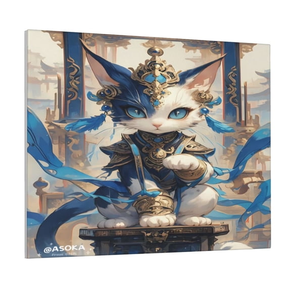 Picia Exotic Blue Cat Pattern Decorative Picture – Unique Wall Art, Modern Canvas Print for Trendy Interiors (Horizontal)