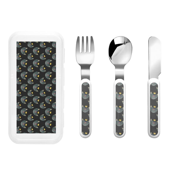 Picia Faces Of The Cat Print Children's Knife, Fork And Spoon Set - Kids Knife Fork Spoon - Stainless Steel Kids Silverware Set - Metal Kids Cutlery Set