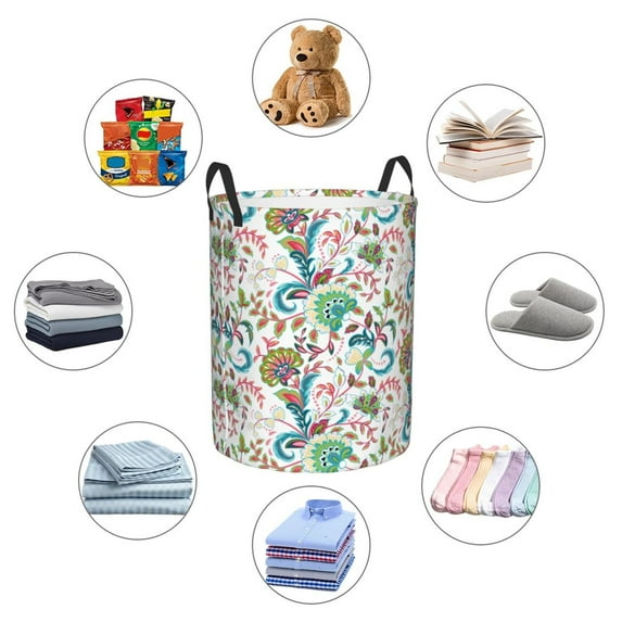 Picia Fairy Flower Large Laundry Basket, Waterproof, Freestanding Laundry Hamper, Collapsible Tall Clothes Hamper with Extended Handles-Medium
