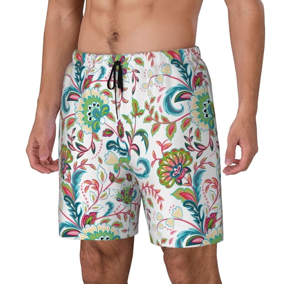 Picia Fairy Flower pattern Mens Swim Trunks with Compression Liner Stretch Beach Shorts Quick Dry with Zipper Pockets No-Chafing Board Shorts-Medium